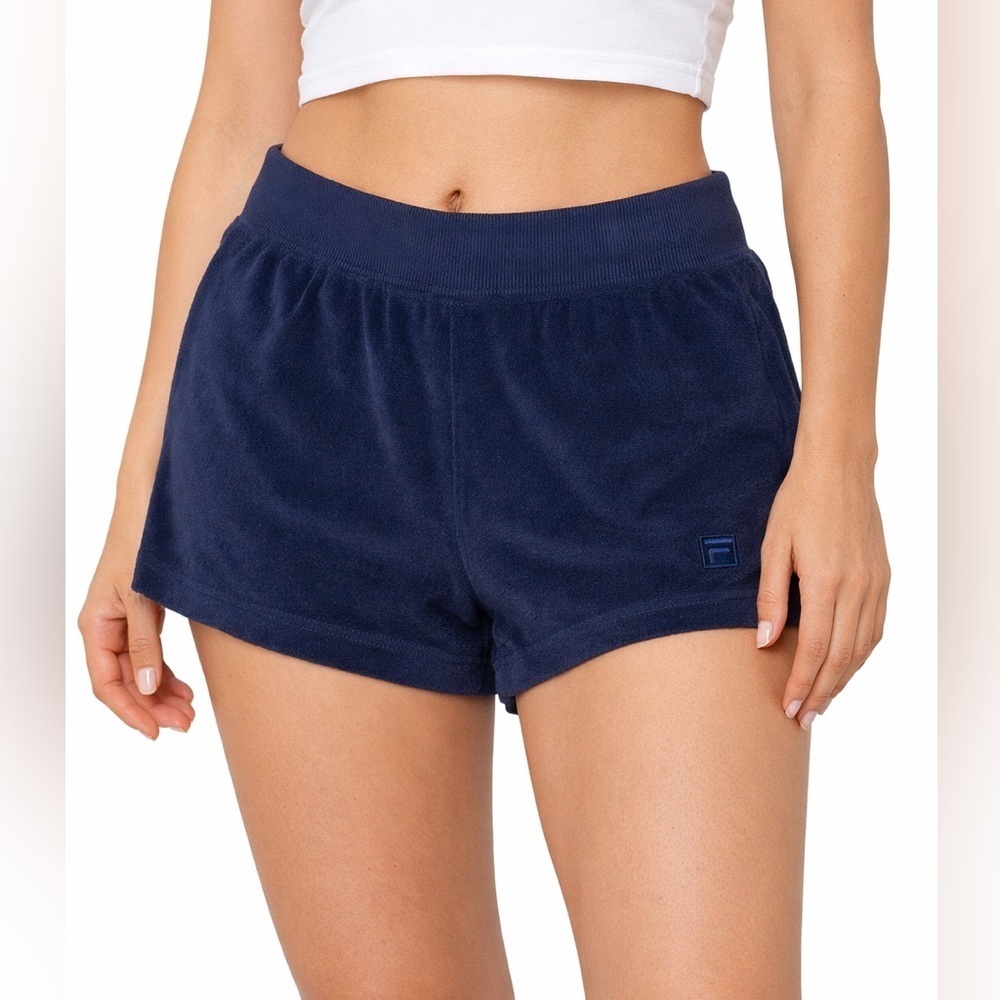 FILA Velour Shorts Navy Blue Elastic Waist Size XL NWT